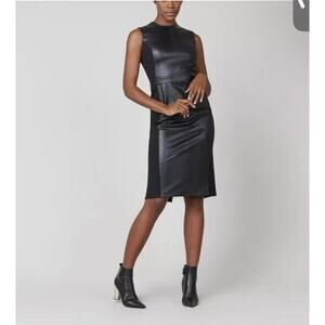 NWT SPANX Leather-like Sleeveless Fitted Sheath Dress Small Black